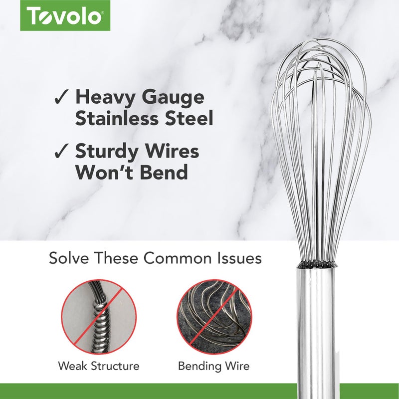 Tovolo Stainless Steel Whisk 9 Inch Heavy Duty Metal Whisker for Cooking Baking Blending Mixing Stirring Whipping Whisking Egg Beating, Dishwasher Safe Multi Function Classic French Wire Whisk - Image 3